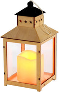 Pre-Lit Wooden Lantern with Flickering LED Candle Christmas Decoration - 21.5 x 12 x 12 cm, Multi-Colour