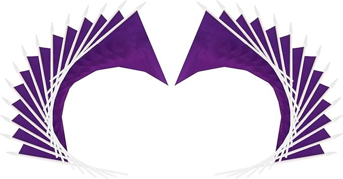 12 Pack Purple Pennant Flags Small Mini Hand Held Solid Color Pennant On Sticks Flags with 12.6"Solid Pole & Spear Top,Party Events Celebration,School,Grand Opening,Kids Birthday,Sports Clubs,Flower Pot