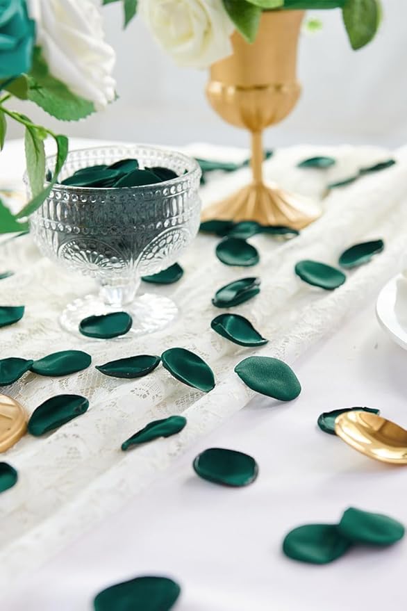 Serwalin 300Pcs Silk Rose Petals for Christmas Weddings Proposal Dark Green Flower Petals for Girl's Basket, Aisle, Table Decor