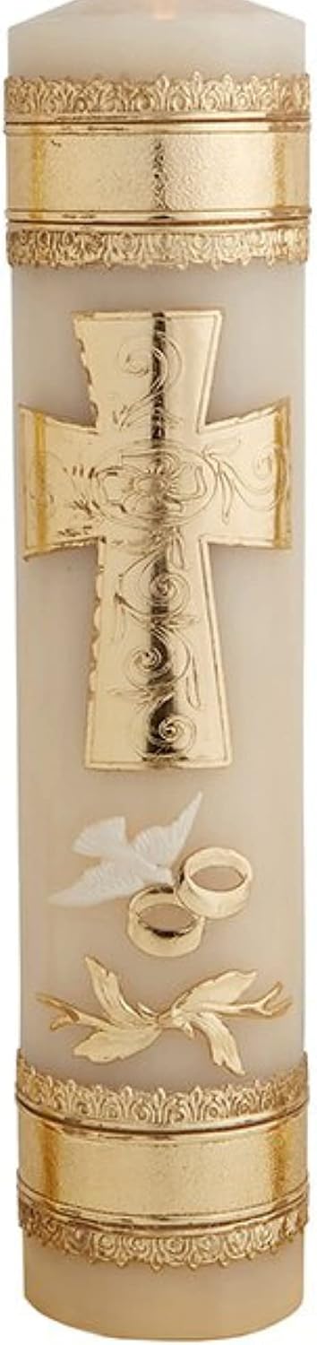 Needzo Wedding Unity Candle Set for Ceremonies, Gold Tone Commitment Candles Ornate Centerpiece for Marriage Reception and Ceremony, 3 Pieces Included