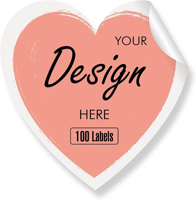 Custom Stickers Personalized Labels - Customized Stickers with Any Design Image Logo Text,Custom Thank You Label Stickers,Custom Stickers for Business Logo,100 Labels (Heart,6"x6")