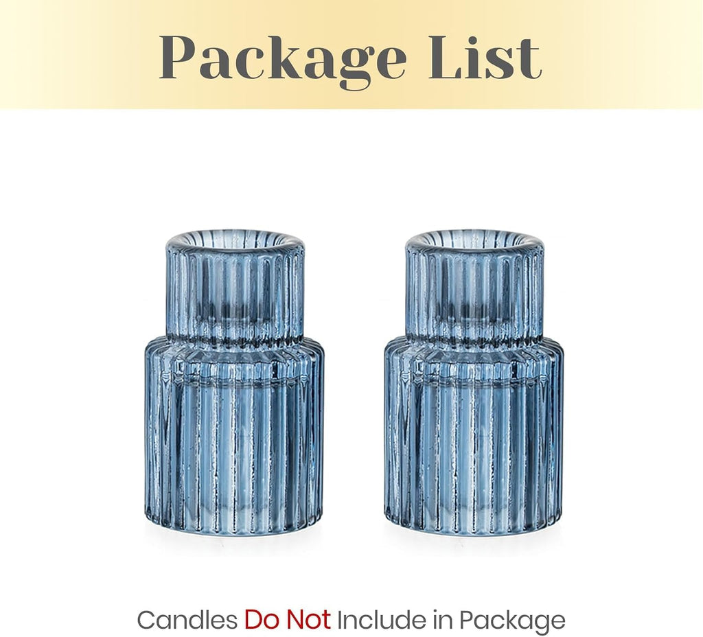 Hewory Glass Candlestick Candle Holder: 2PCS Blue Glass Taper Candle Holders for Table Centerpiece, Vintage Tapered Candlestick Holders for Christmas Centerpiece Wedding Party Holiday Home Decor