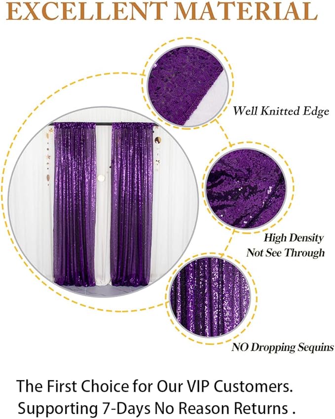 ShinyBeauty Purple 4FTx8FT Sequin Photo Backdrop Bridal Shower Photo Booth Backdrop Royal Purple Sequin Curtains 2 Panels