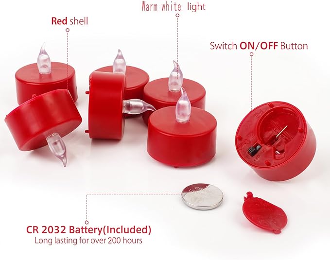 LED Tea Lights Candles- 24PACK Red Flameless Candles Realistic and Bright Flickering Long Lasting 200Hours for Holiday Celebration,Home Decoration