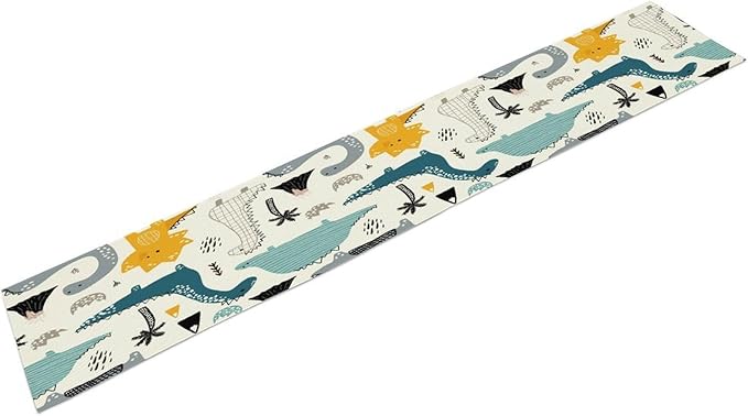 Cartoon Dinosaur Table Runner,Kids Boys Cute Various Dino Moutain Modern Abstract Print Tablecloth Burlap for Hotel Indoors Outdoor Dining Room Kitchen Holiday Party, 13x80in