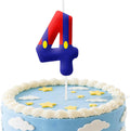 Blue Red 4th Birthday Number Candles, Number 4 Candle Cake Topper Decorations for Cartoon Game Themed Parties, Birthday Cake Candles for Boys Girls Kids Party Supplies