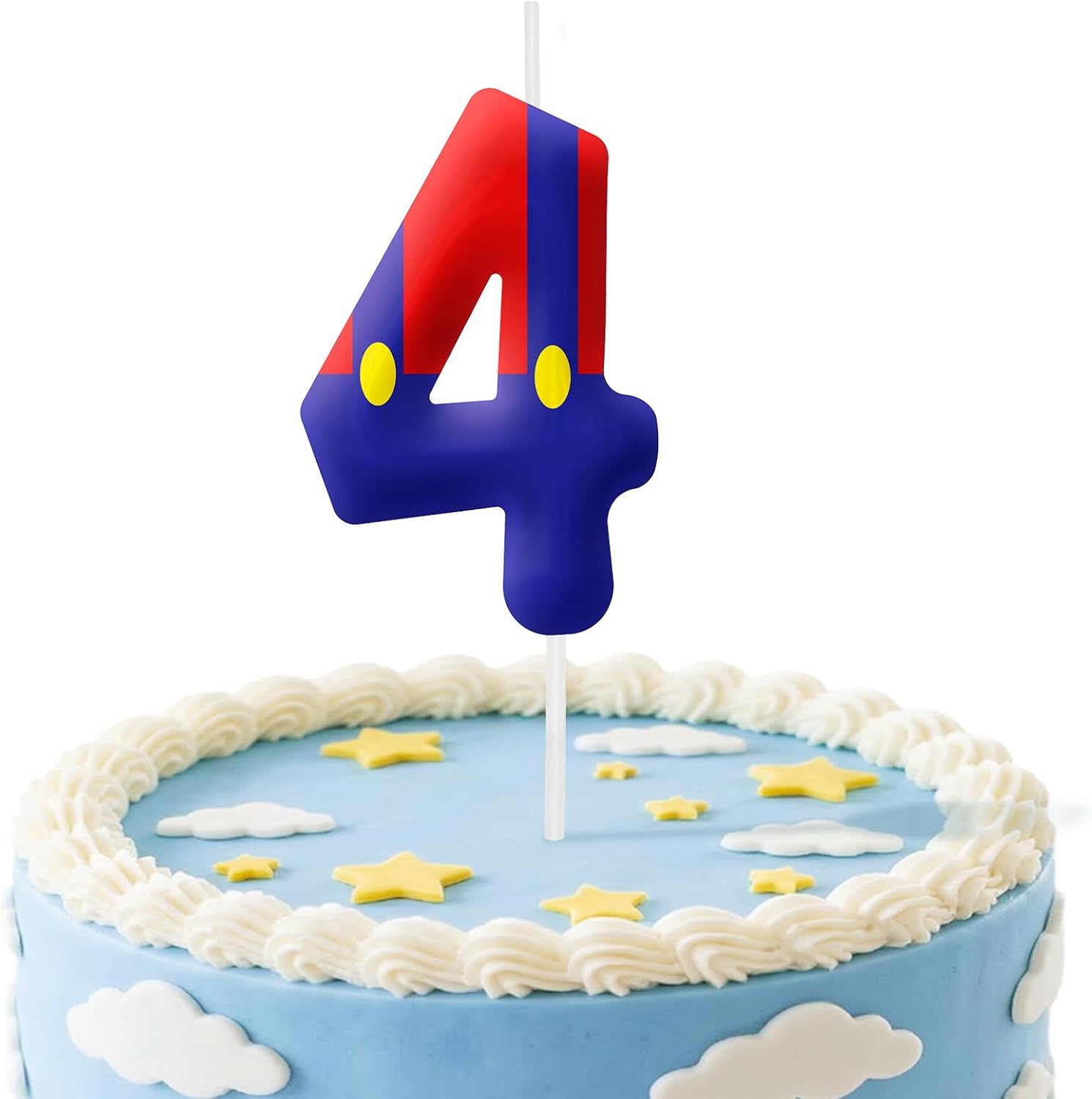 Blue Red 4th Birthday Number Candles, Number 4 Candle Cake Topper Decorations for Cartoon Game Themed Parties, Birthday Cake Candles for Boys Girls Kids Party Supplies