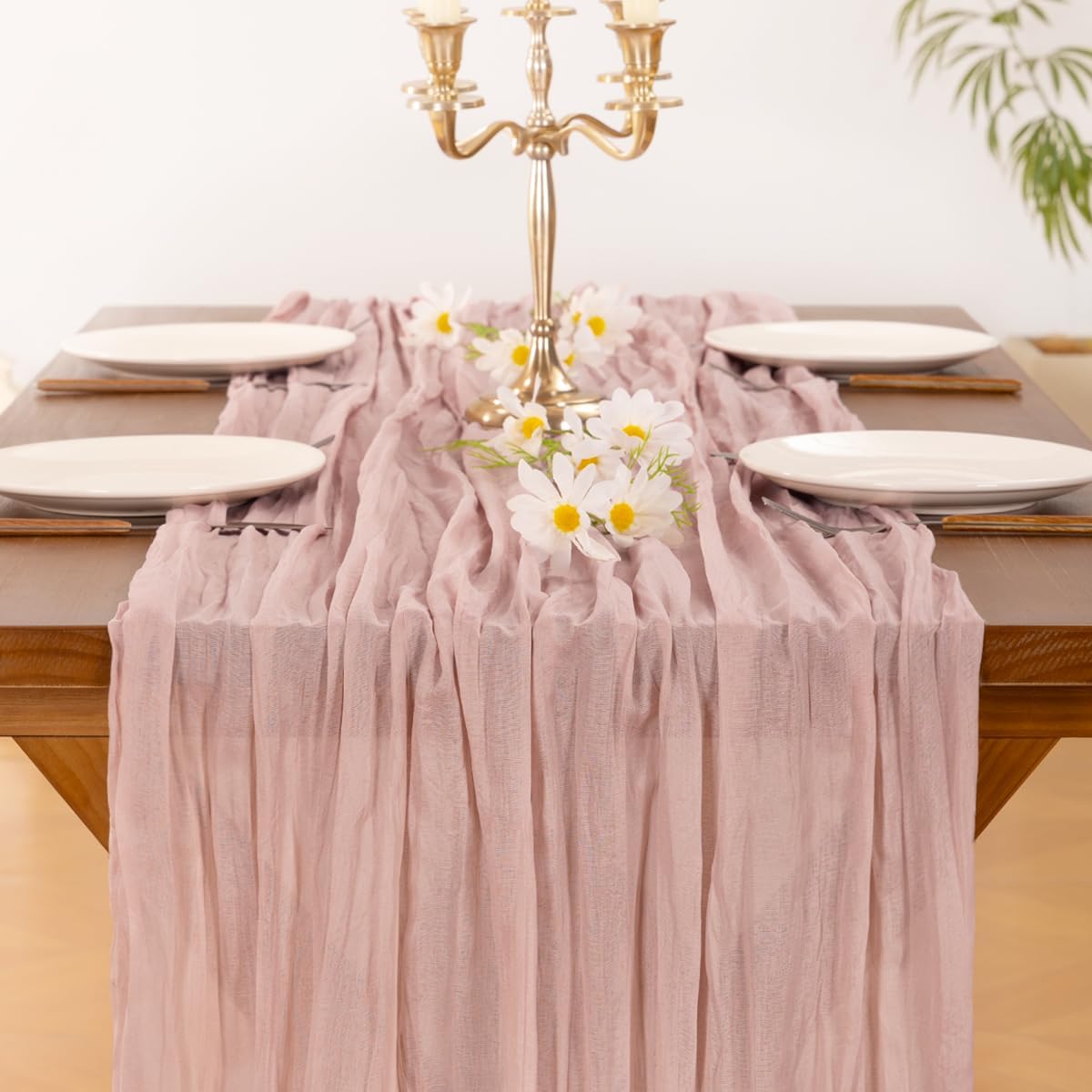 Socomi Pink Cheesecloth Table Runner Summer Boho Rustic Gauze Dusty Pink Farmhouse 120 inch 10FT Cheese Cloth for Wedding Tea Party Baby Shower Birthday Home Decor Holiday Decorations