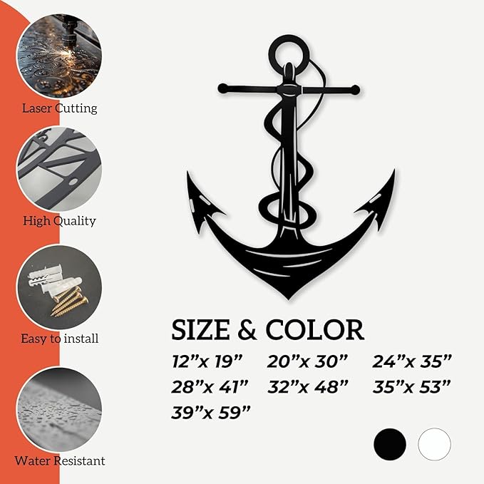 XXQ Anchor Metal Wall Decor, Anchor Metal Wall Art for Bedroom Living Room Dorm Antique Anchor Wall Decor Antique Metal Anchor Farmhouse Decor (Black, 32" x 48" / 81 x 121cm)