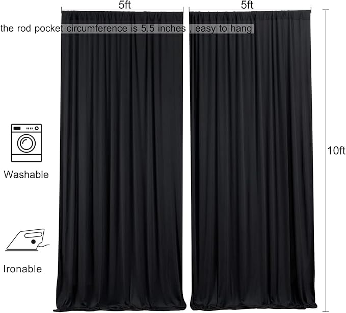 AK TRADING CO. 10 feet x 10 feet IFR Polyester Backdrop Drapes Curtains Panels with Rod Pockets - Wedding Ceremony Party Home Window Decorations - Black (Pack of 12)