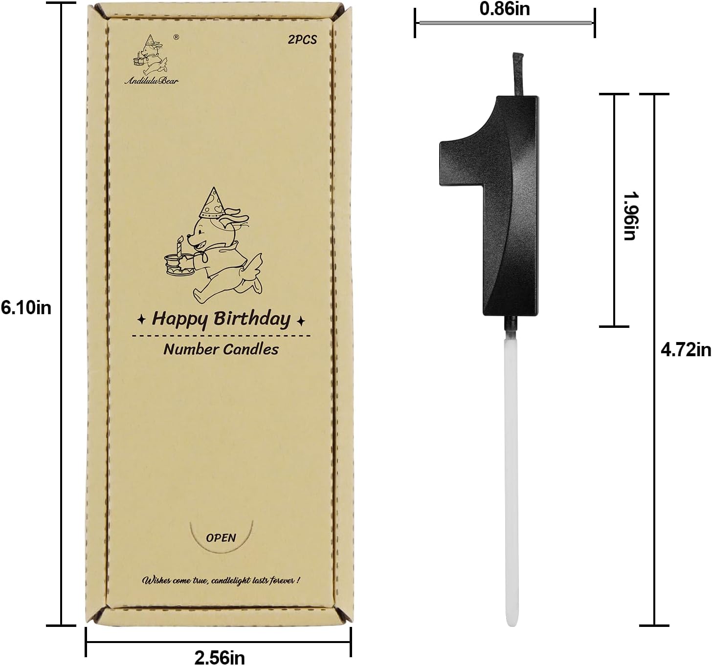 Number 10 Birthday Candles, 1.96 Inch Happy Birthday Cake Candles Cupcakes Topper Decoration for Birthday Party Wedding Anniversary Celebration Supplies (Black)