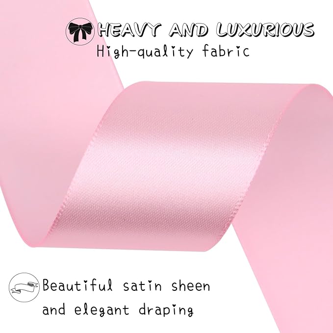 Pink Solid Satin Ribbon 1-1/2 Inch 25 Yards Solid Polyester Fabric Ribbon for Gift Wrapping Wedding Christmas Baby Shower Birthday Party Decoration Handmade Immortal Flower Craft