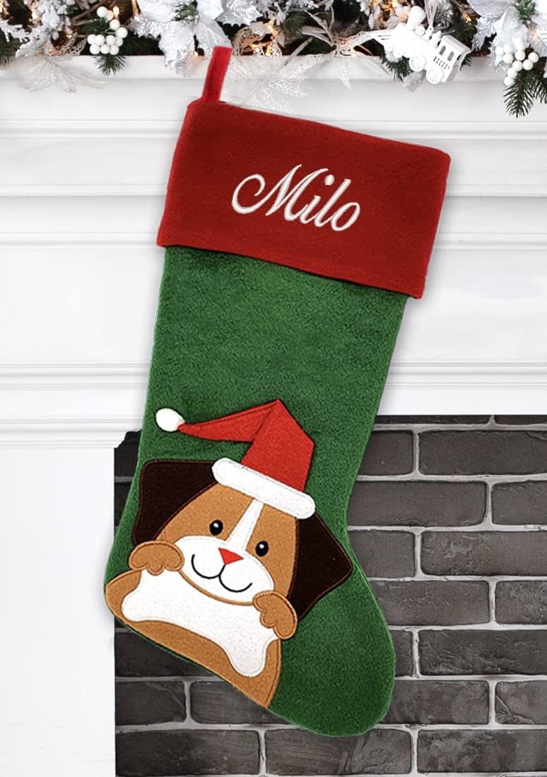 Personalized Christmas Stocking - Snowman Design - Embroidered Name - Large 18.5inch, Traditional Red and Green, Family Holiday Season Decor