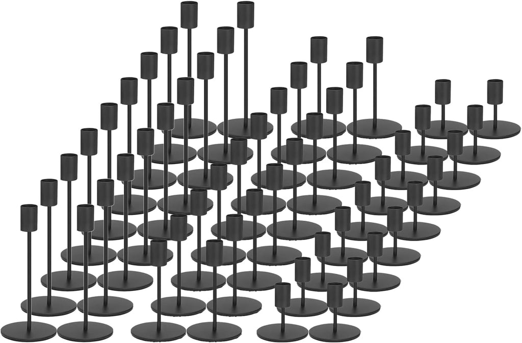 Black Candlestick Holders Bulk for Taper Candles Decorative Metal Candelabra Candle Holders Fit 0.8 Inch Diameter Candles Gold Taper Candle Stands for Wedding Home Party Table Decor (Set of 54)
