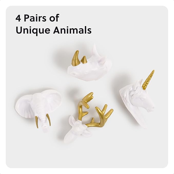 U Brands Mini Flower Fashion Small Magnet Set, White and Gold Animal Heads, 12 Count, Office Supplies for Classroom or Office Decor, Cute Magnets for Whiteboard