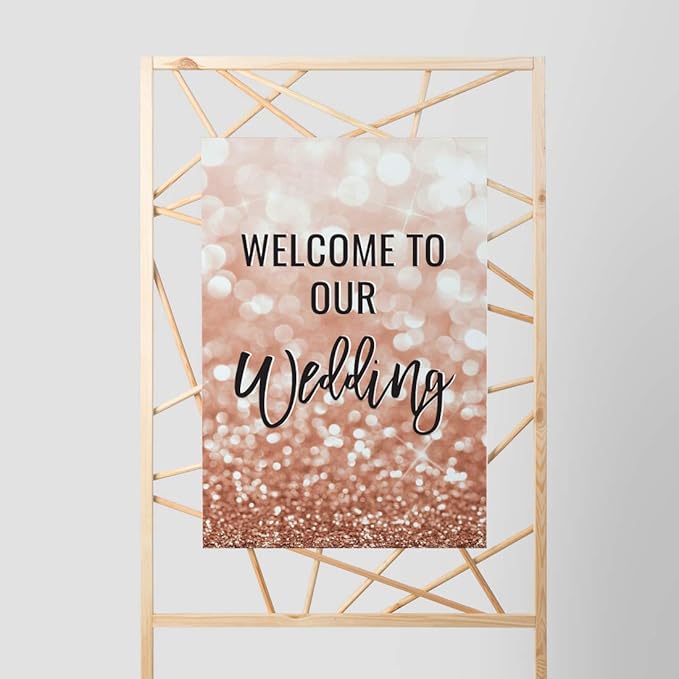 Andaz Press Extra Large Wedding Easel Board Party Sign, 12x18-inch, Glitzy Faux Rose Gold Glitter, Welcome to Our Wedding, 1-Pack