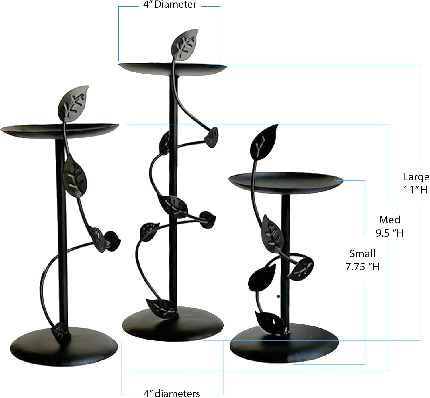 Lily’s Home Art Deco Climbing Vine Pillar Candle Holders, Steel, Black, Set of Three. Candles NOT Included