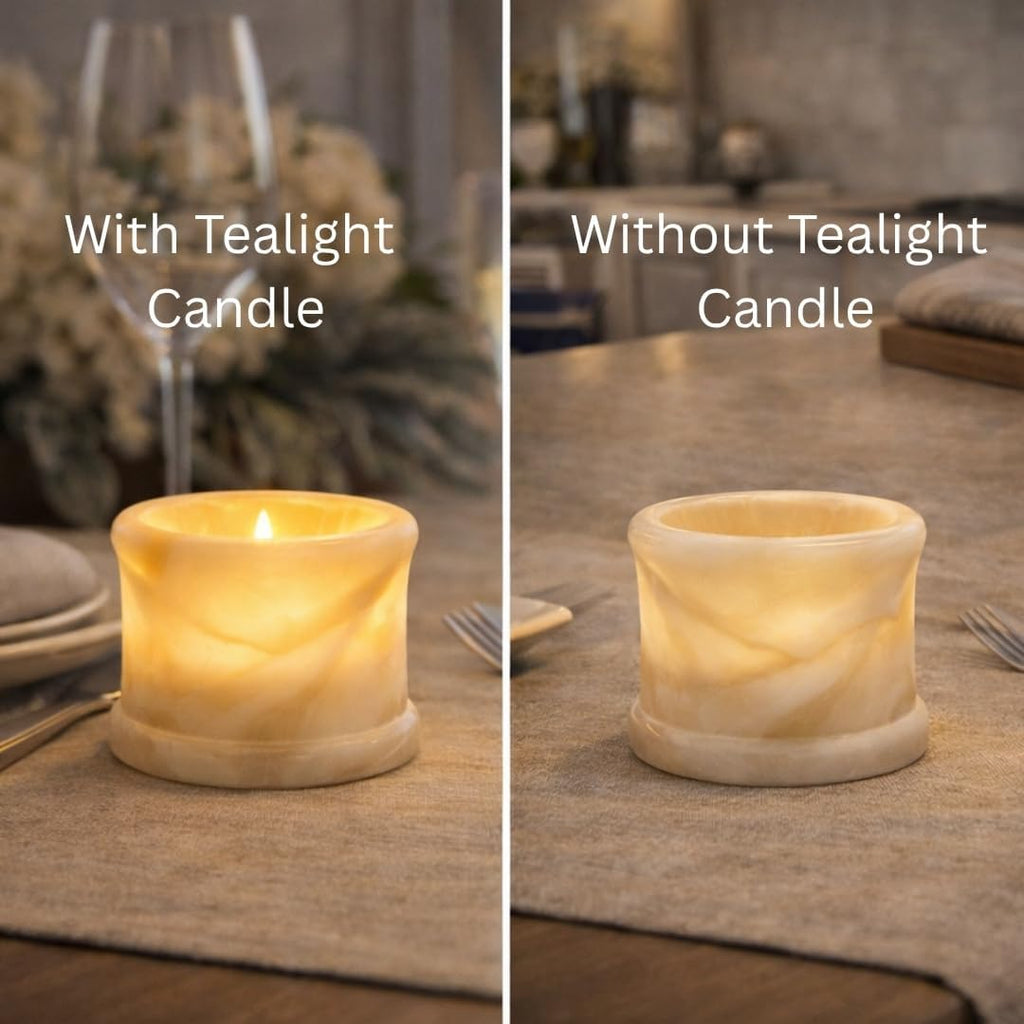 CraftsOfEgypt Egyptian Real Alabaster Stone/Marble Candle Holder Votive