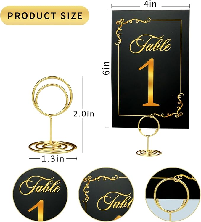 Wedding Table Numbers 1-30 with Head Table Card, Black & Gold Cards and Holders, 1 Set of 31 for Wedding Reception