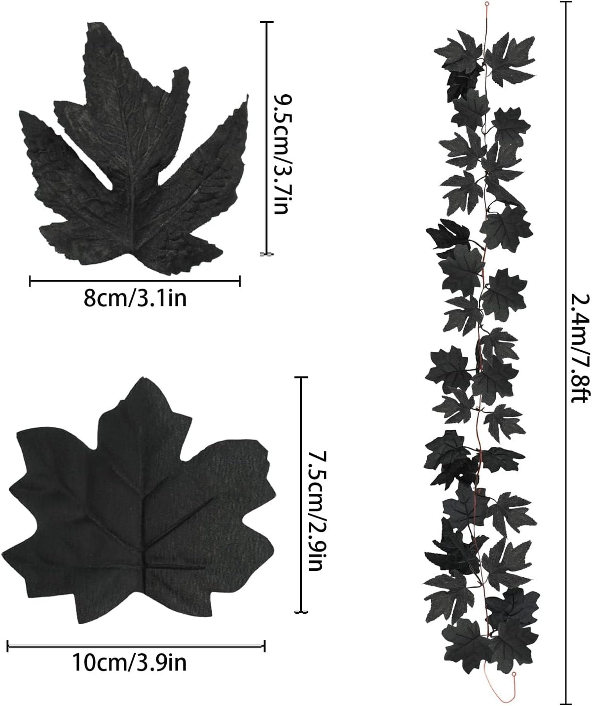 obbsie 8 pack 7.8ft black maple leaf garland, close-up detail