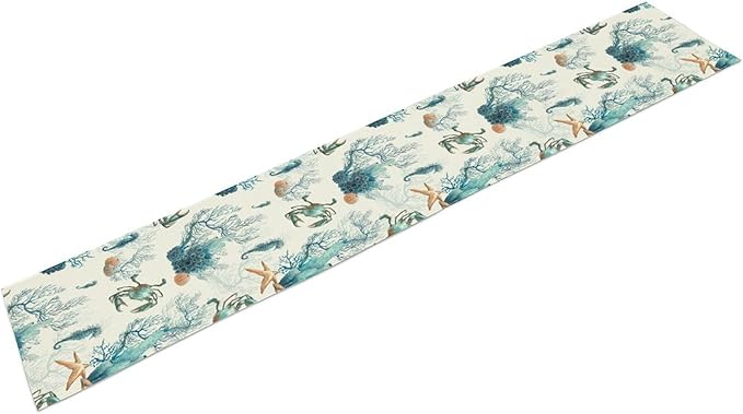 Nautical Coast Table Flag, Ocean Beach Seahorse Shell, Vintage Sailboat Lighthouse Anchor Table Decoration for Indoor and Outdoor Home Party Decor 13x120 Inch