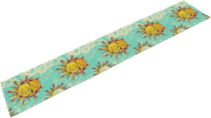 Retro Sun Moon Table Runner, Phase of The Moon Vintage Cloud Table Runner for Kitchen Dinner Living Room Table Runner Yellow Floral, 13x70 Inch Yellow Blue