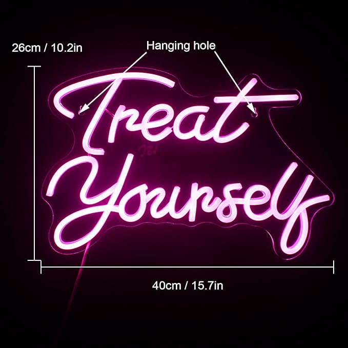 Wanxing Treat Yourself Neon Signs Pink Led Sign for Bedroom Wall Letter Neon Lights Wedding Signs Neon Room Decor for Birthday Gift Party Home Decor Bar