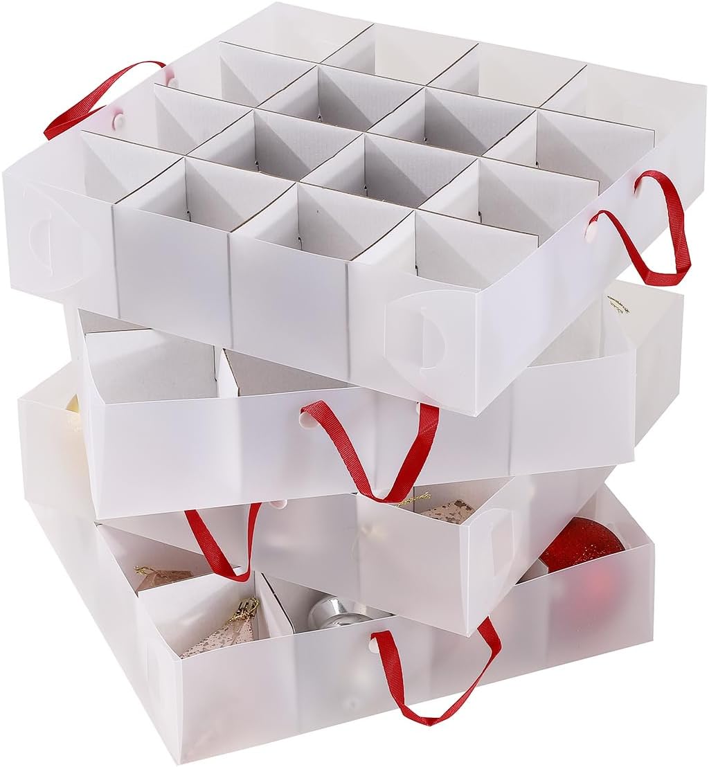 Sattiyrch Plastic Christmas Ornament Storage Box with Trays,Customizable Dividers, Dust-Proof Durable Ornament Organizer Holder,Christmas Storage Containers,Holds 64 x 3 Ornaments