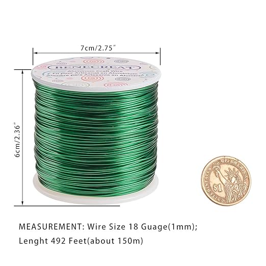 BENECREAT 12 17 18 Gauge Aluminum Wire (18 Gauge,492 FT) Anodized Jewelry Craft Making Beading Floral Wire for Halloween Christmas Frame Handicraft Making, Green