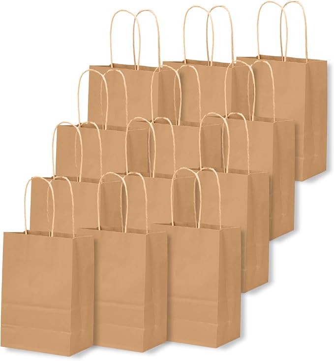 qiqee 30-Packs Brown Gift Bags with Handles Bulk 4.5"x2.5"x6" Mini Size Party Paper Bags
