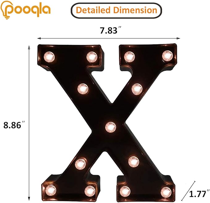 Decorative LED Illuminated Letter Marquee Sign - Alphabet Marquee Letters with Lights For Wedding Birthday Party Christmas Night Light Lamp Home Bar Decoration X, Black