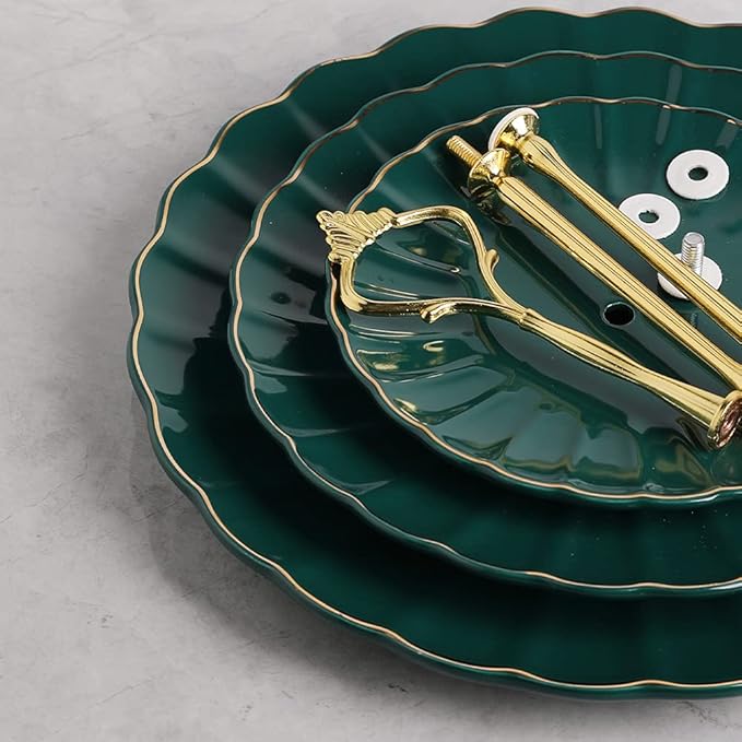 Sweejar 3 Tier Ceramic Cake Stand Wedding, Dessert Cupcake Stand for Tea Party Serving Platter (Jade)