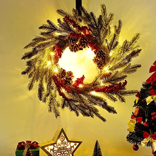 winemana 24 inch pre-lit christmas wreath with hanger on a desk or shelf