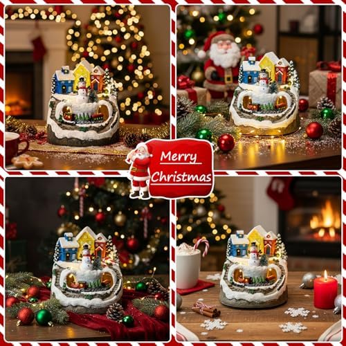 mxwcy christmas village house with moving train &, side view