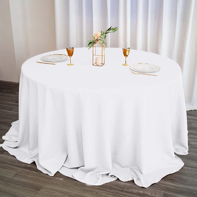 Efavormart Round Tablecloth, 132 Inch Stain & Wrinkle Resistant Washable Table Cloth, Decorative Polyester Fabric Table Cover for Banquet, Wedding, Dining- White