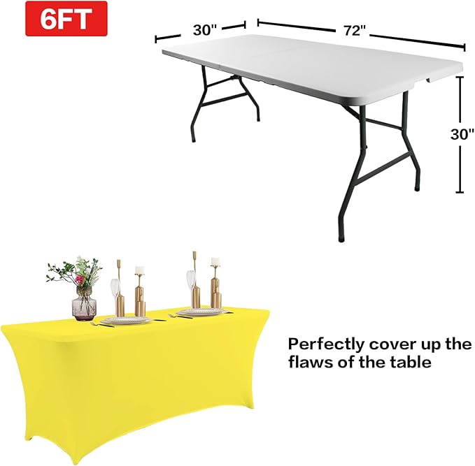 IVAPUPU 2 Pack 6FT Table Cloth for Rectangular Fitted Events Stretch Yellow Table Covers Washable Spandex Tablecloth Protector for Party, Wedding, Cocktail, Banquet, Festival