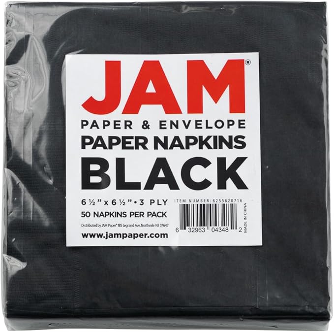 JAM PAPER Medium Lunch Napkins - 6 1/2 x 6 1/2 - Black - 50/Pack