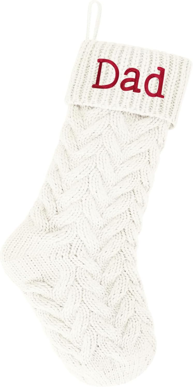 18 Inches Personalized Initial Monogram Ivory Christmas Stockings Family Embroidered Letters Dad Xmas Stockings for Fireplace