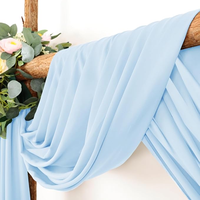 Wedding Arch Draping Fabric 2 Panels 30'' x 18FT Baby Blue Sheer Chiffon Arch Drapery for Photo Booth Bridal Shower Baby Shower Church Decor Newborn Photography Christening Outdoor Party