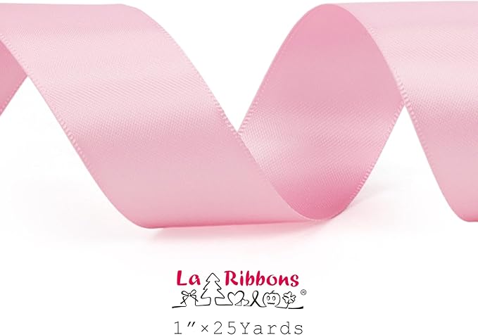 LaRibbons 1 Inch 25 Yard Double Faced Satin Ribbon,Rose Pink Satin Craft Fabric Ribbon for Gift Wrapping Floral Bouquets Wedding Party Decoration