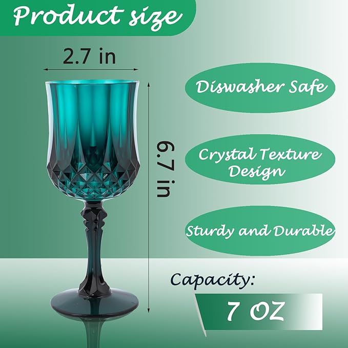 Plastic Wine Glasses，Plastic Goblets Vintage Style Cordial Drinking Glasses for Wedding Reception, Christmas Grand Event Party Supplies (12, Green)