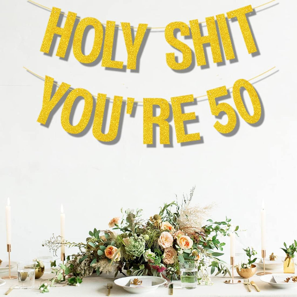 50th Birthday Decorations Banner for Women Men Pre-Strung Gold Glitter Birthday Decoration Sign Funny 50th Bday Supplies Banner