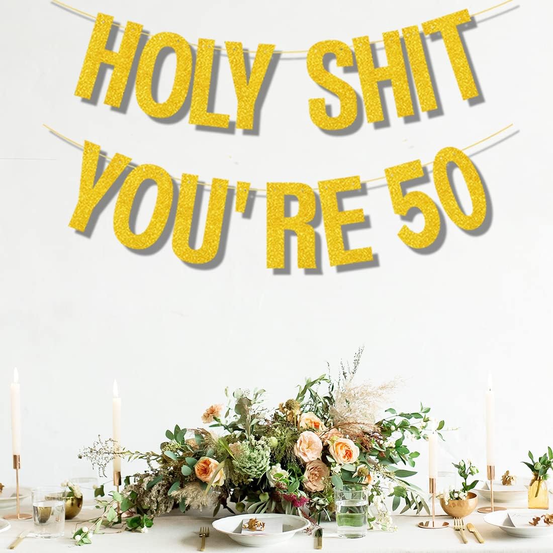50th Birthday Decorations Banner for Women Men Pre-Strung Gold Glitter Birthday Decoration Sign Funny 50th Bday Supplies Banner