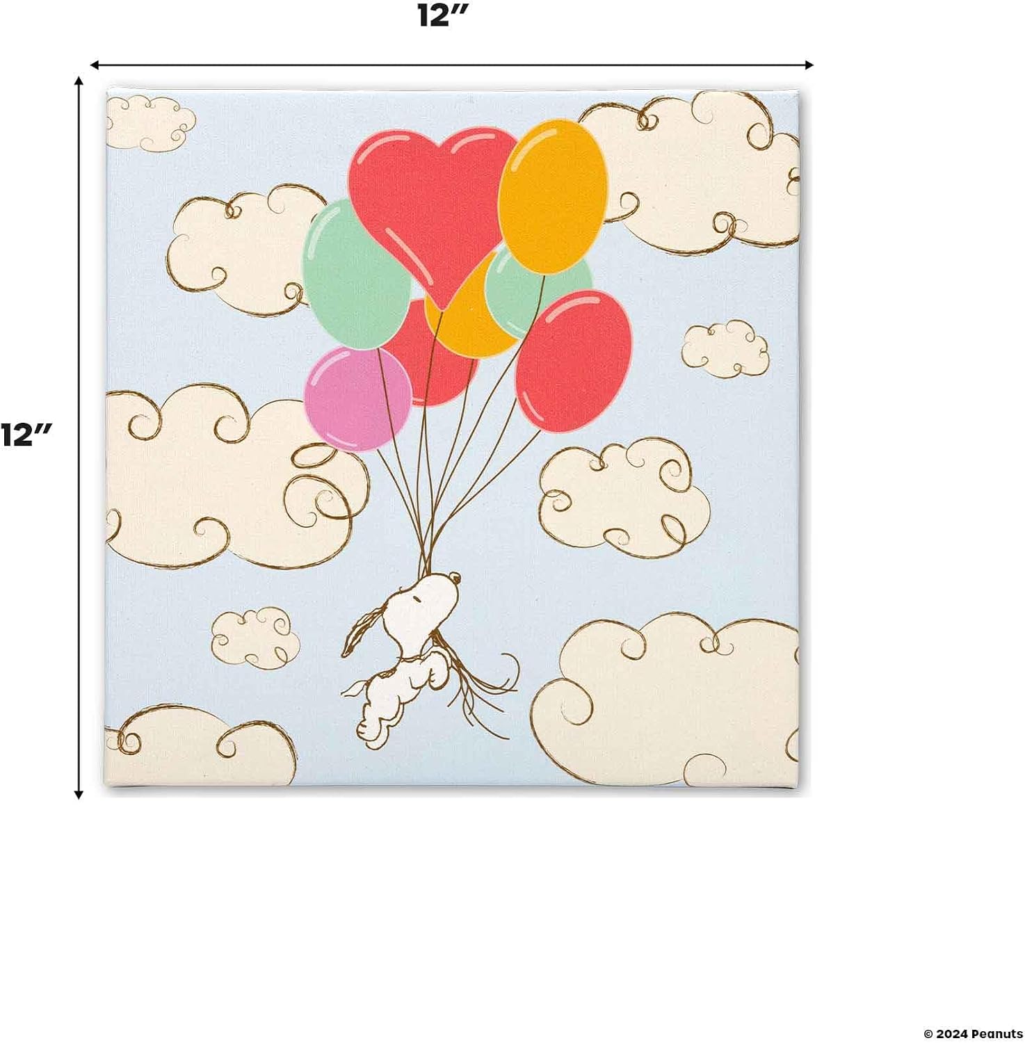 Open Road Brands Peanuts Snoopy Balloon Adventure Gallery Wrapped Canvas Wall Decor - Adorable Snoopy Wall Art for Kids' Bedroom or Nursery