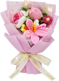 Crochet Tulip Flower Bouquet, Handmade Milk Cotton Tulips for Mother's Day, Includes Gift Bag & Greeting Card, Eternal Hand-Woven Flowers for Anniversary, Graduation Decor, Pink
