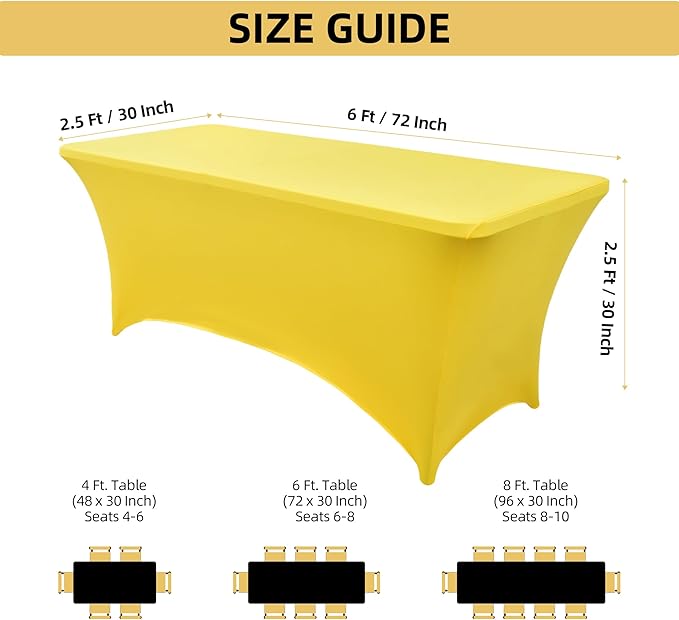 6-Pack 6ft Spandex Table Covers for Rectangle Standard Folding Tables - Wrinkle Resistant Stretch Tablecloths - Ultimate Fitted Table Protector for Parties, Trade Shows, Wedding