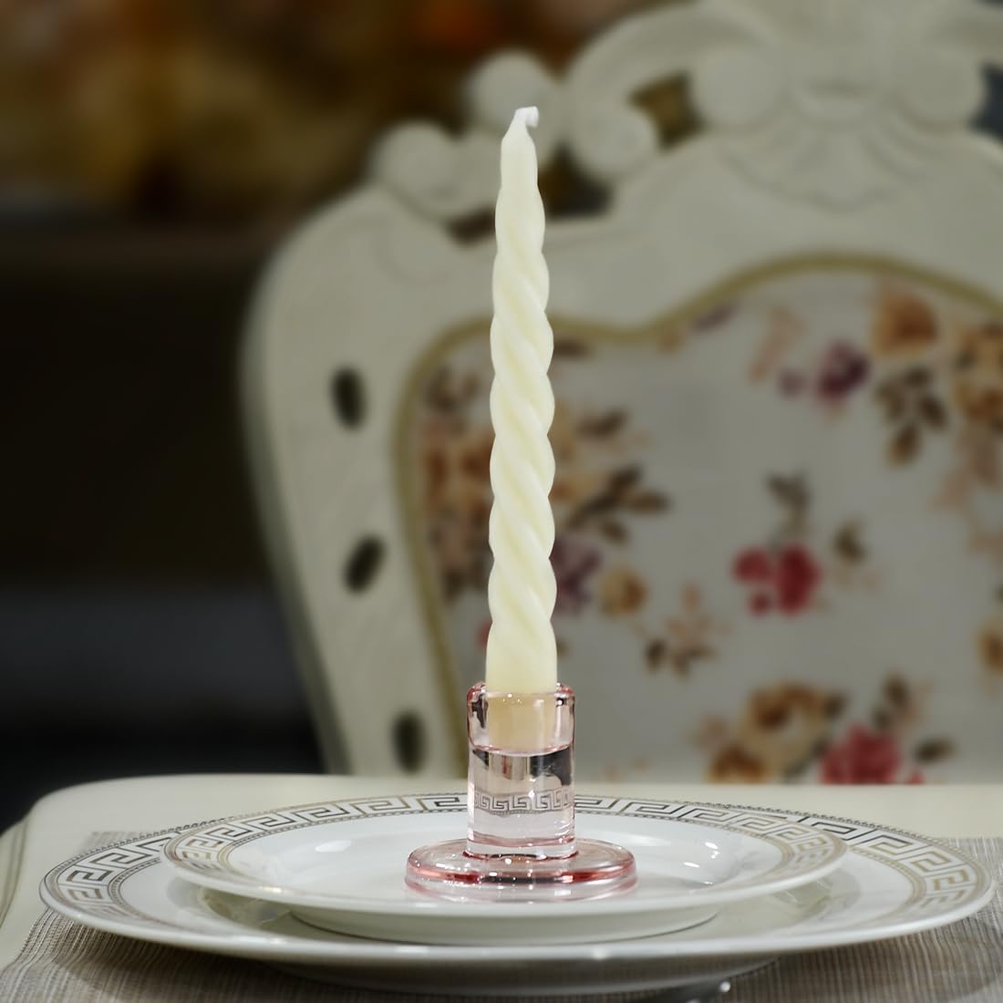 Beeswax Taper Candles Set of 4,Spiral Taper Candle Dripless Short Candle Sticks for Dinner Wedding Party Christmas Home Decorations - 7 inch in Height- Off White
