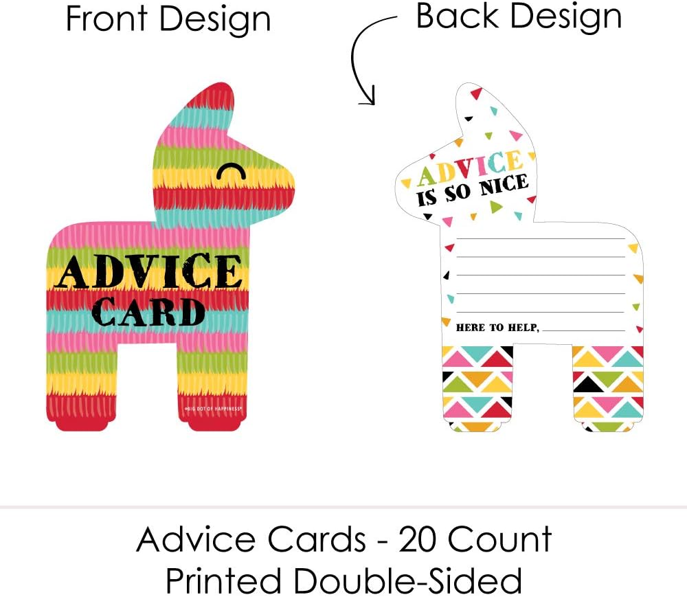 Big Dot of Happiness Let's Fiesta - Pinata Wish Card Mexican Fiesta Baby, Bridal Shower or Bachelorette Party Activities - Shaped Advice Cards Game - Set of 20