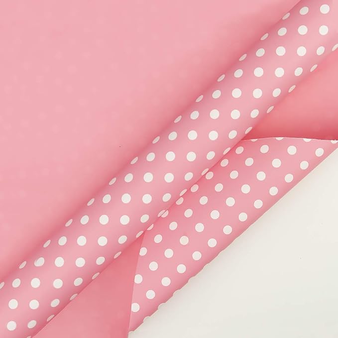 WRAPAHOLIC Reversible Wrapping Paper - Mini Roll - 17 Inch X 33 Feet - Pink and Polka Dot Design for Birthday, Holiday, Wedding, Baby Shower