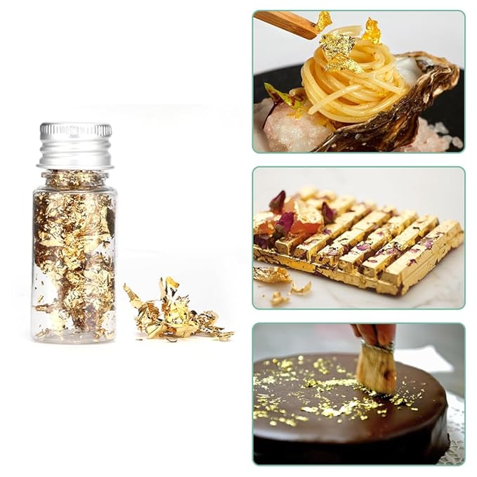 Lwuey Decorating Flakes, Gold Leaf Cake Decoration Flake Goldlen Toppers Gilding Foil Decor Imitation Metallic Decorative Drink Cooking Chocolates Cakes Drinks Dessert Cupcake Makeup 2PCS
